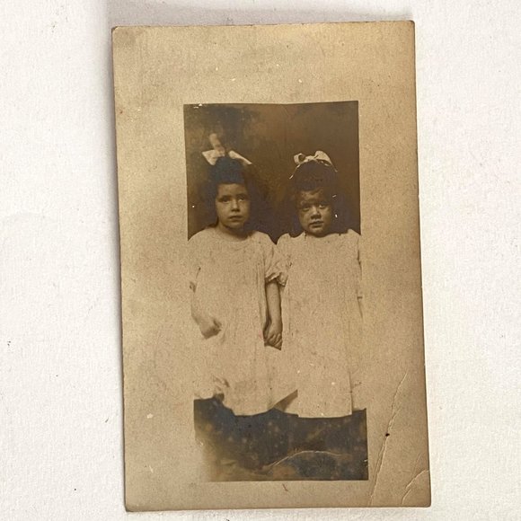 RPPC c1910 Two Young Girls Holding Hands Gel Silver AZO Divided Back Postcard - Picture 2 of 6
